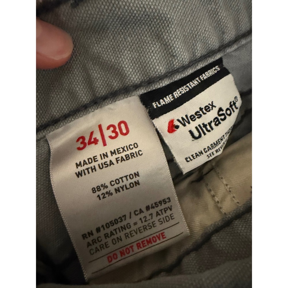 Ariat Work M4 Low Rise Boot Cut Grey Canvas Pants Distressed Faded Mens 34X30 - Picture 13 of 13